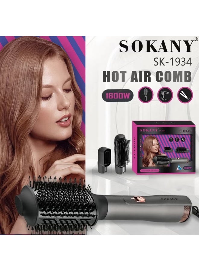 sokany SK-1934 Professional 3 in 1 Hair Dryer Brush 1600W, Drying, Straightening & Curling with Nano Ceramic & Ionic Technology, 360° Swivel Cord, Automatic Overheat Shut-Off, Ergonomic Design for Salon & Home Use, Suitable for All Hair Types - Image 2